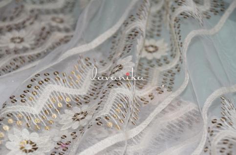Sequin work, Thread Embroidery on Dyeable Net Fabric DNo10570RFD