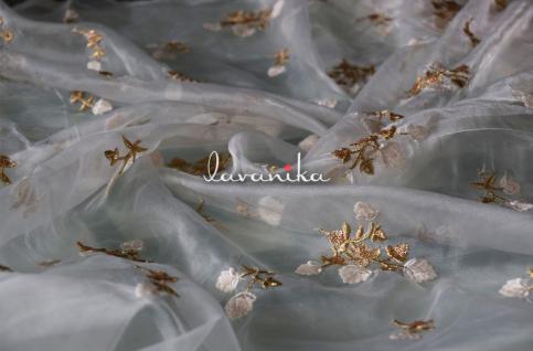 Zari work, Thread Embroidery on Dyeable Organza Fabric Dno11734