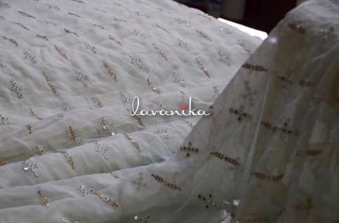 Sequin work, Thread Embroidery on Dyeable Georgette Fabric Dno5313RFD with Faux Mirror