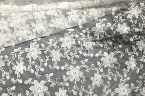 Cotton Thread Embroidery on Dyeable Net Fabric Dno749