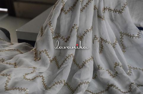 Sequin work, Zari work Embroidery on Dyeable Georgette Fabric Dno B1459RFD