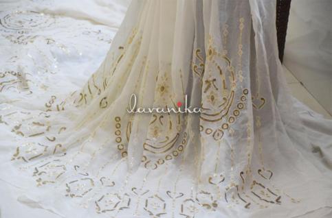 Sequin work, Thread Embroidery on Dyeable Gergette Fabric DnoB4256RFD Daman Design