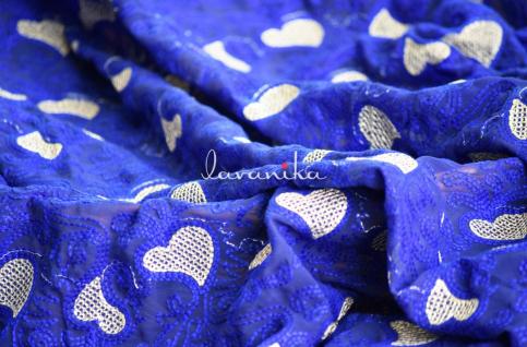 Zari work, Thread  Embroidery on Dyed Georgette Fabric Dno3248BL