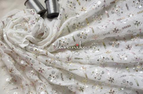 Sequin work,Thread Embroidery on Dyeable Georgette Fabric DNoT2051RFD