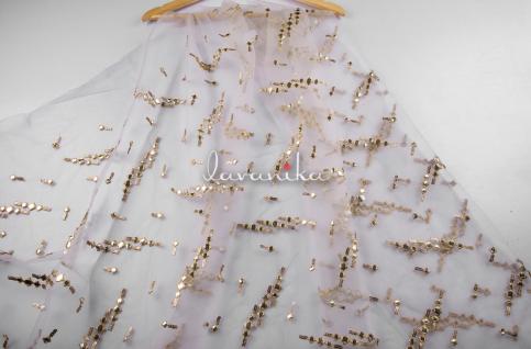 Sequin work embroidery on Dyeable Net Fabric Dno.RK475RFD with Faux Mirror work