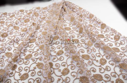 Dori work Embroidery in antique color on Dyeable  Net Fabric Dno10099RFD