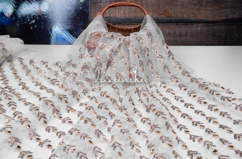 Sequin work embroidery on Dyeable Net Fabric Dno.RK481RFD with Faux mirror work